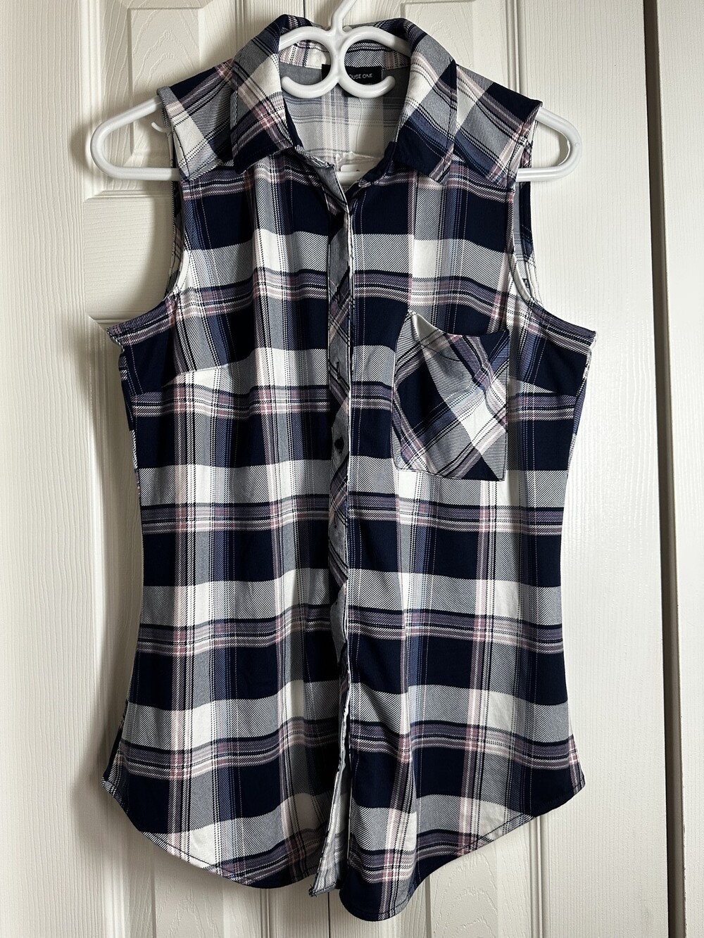 Warehouse One Plaid Sleeveless Button-Down Shirt size small new with tags #105